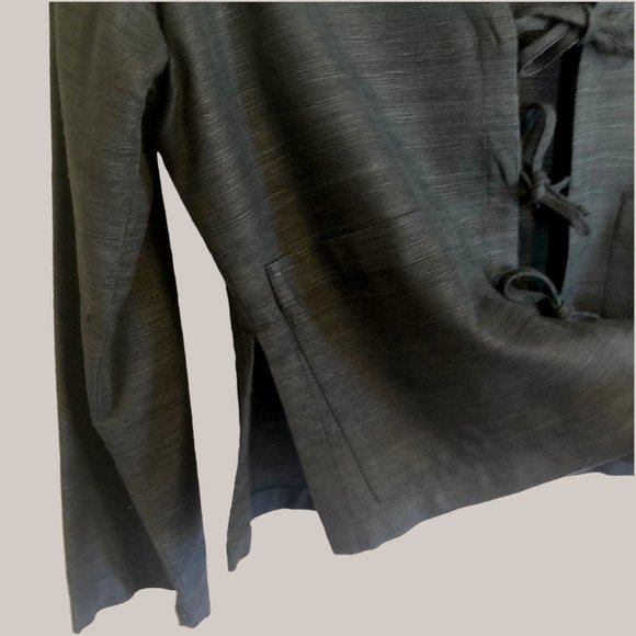 Black silk/cotton blend jacket with front tie closure - Picture 3 of 14